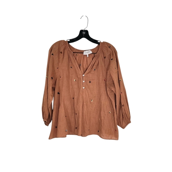 The GREAT. Derby Floral Embroidered Blouse Top Brown Cider Women's Size 0 XS - Picture 3 of 10